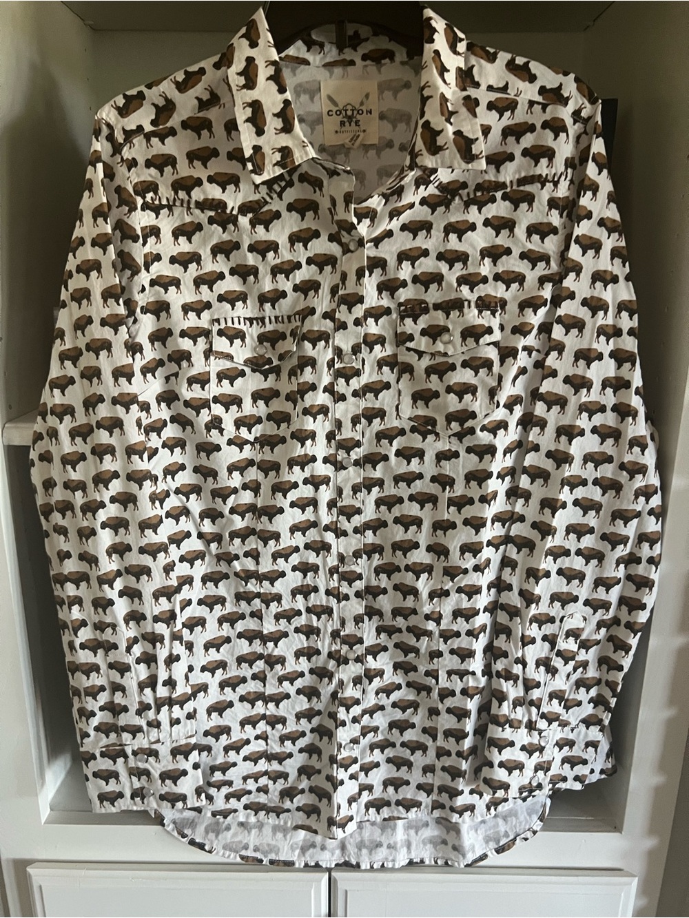 Western Buffalo Shirt Button Down Snap Pearl Buttons L